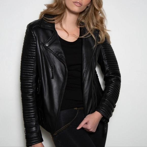 NWT LUCA Womens XL Hawthorne Rocker Black 100% Leather Jacket - Picture 5 of 16